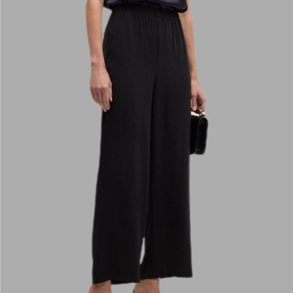 Eileen Fisher Black Elastic Waist Pull-on Straight Leg Pants Size Medium - Picture 1 of 9